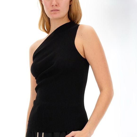 Rick Owens Tops - Rick Owens Performa FW20 Athena Ribbed One-Shoulder Top in Black